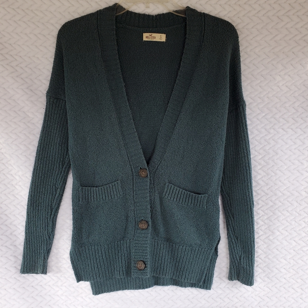 SOLD Hollister Boyfriend Cardigan Teal Sweater - Picture 2 of 10